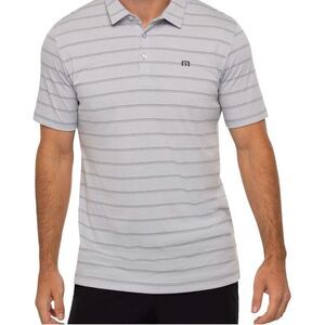 Travis Mathew Colima Mens 2XL Light Grey Striped‎ Golf Polo Shirt Pima Blend